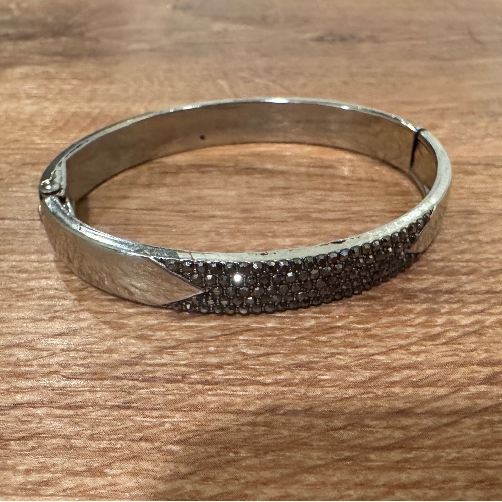 Silver Toned Bangle Bracelet with Black Accents​​​​